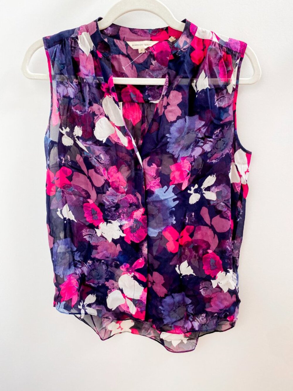 Rebecca Taylor 100% Silk Multicolor Floral Sleeveless Blouse Size 0